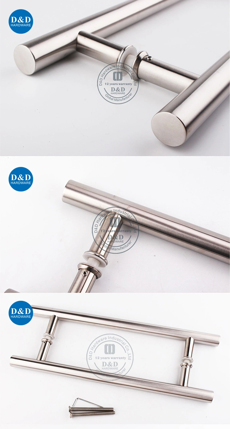 Stainless Steel 304 Decorative Commercial Door Hardware Accessories Back to Back Handle Silver T Bar Tube Glass Door Pull Handle